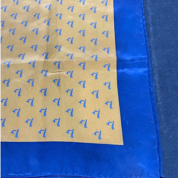 Blue and Brown Graphic Print Scarf with Hand Rolled Edge 29.5" x 30.5" - Picture 2 of 6
